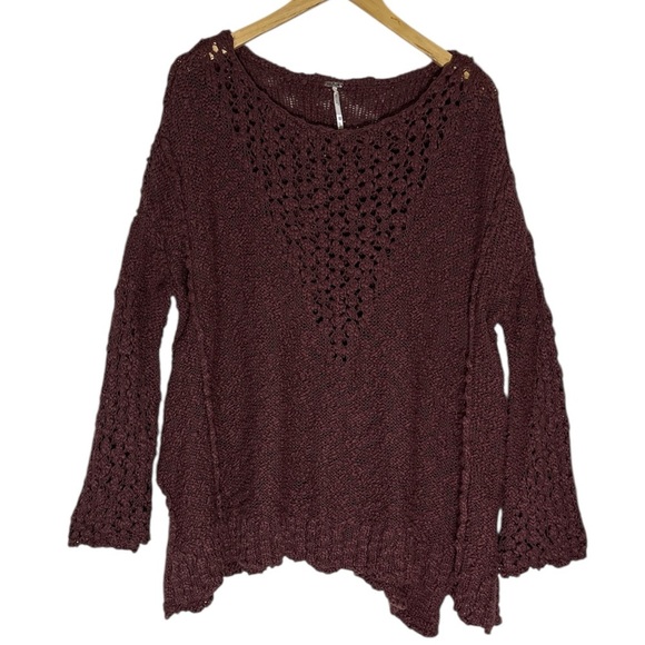 Free People Pretty Pointelle Vee Sweater in Rose Glow Sz. XS - Picture 4 of 7